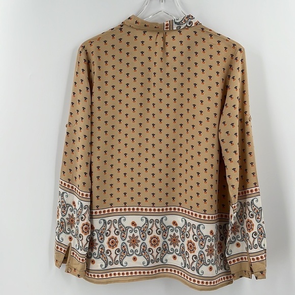MOUSSY Tunic Blouse paisley Neutral Tan Print Top Large - Picture 3 of 7